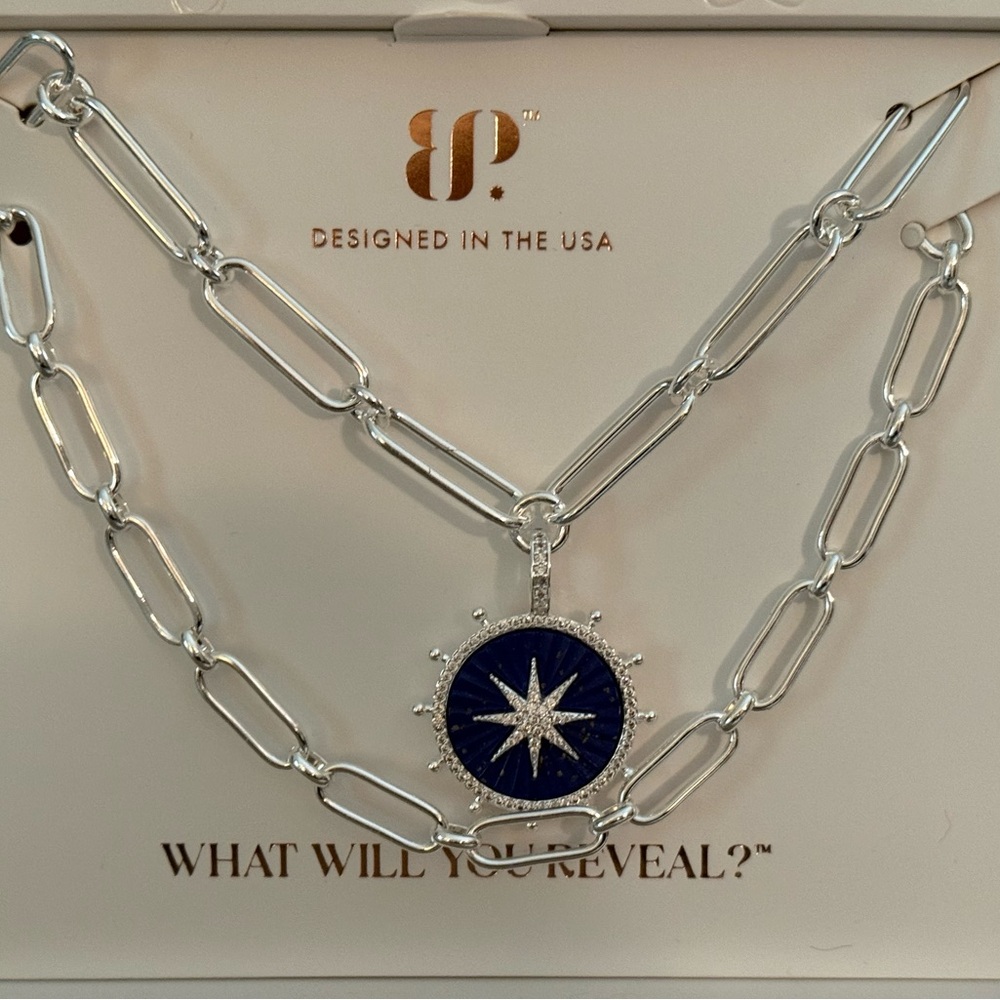 Silver Chain Necklace with Blue Starburst Pendant - Picture 3 of 6
